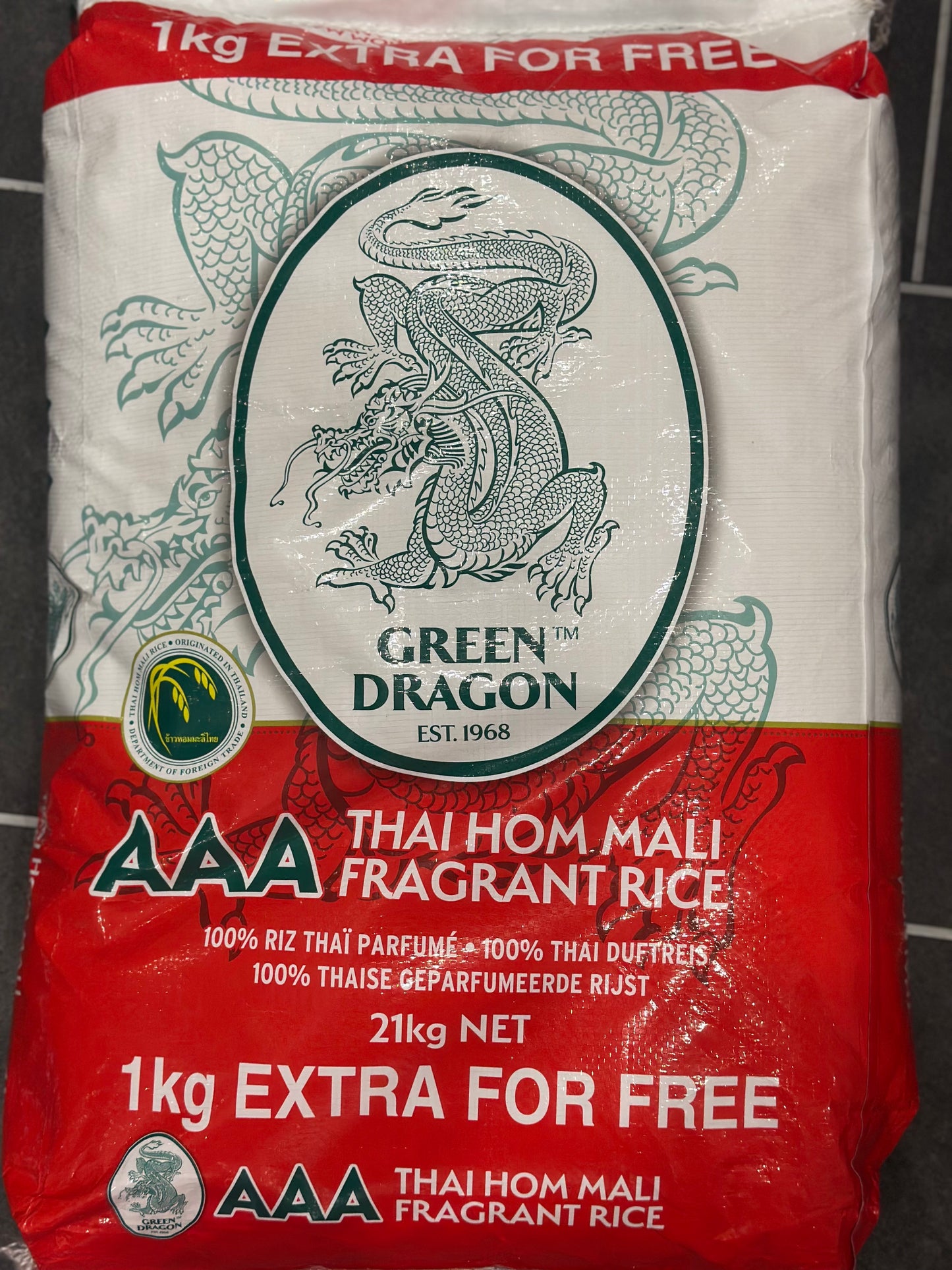 Green dragon AAA thai hom mali fragrant rice 20kg